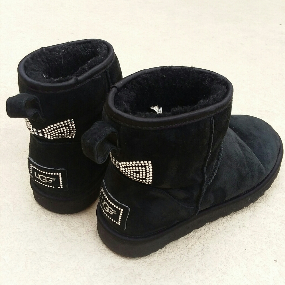 UGG Black Classic Bling Bow Boots Size 8